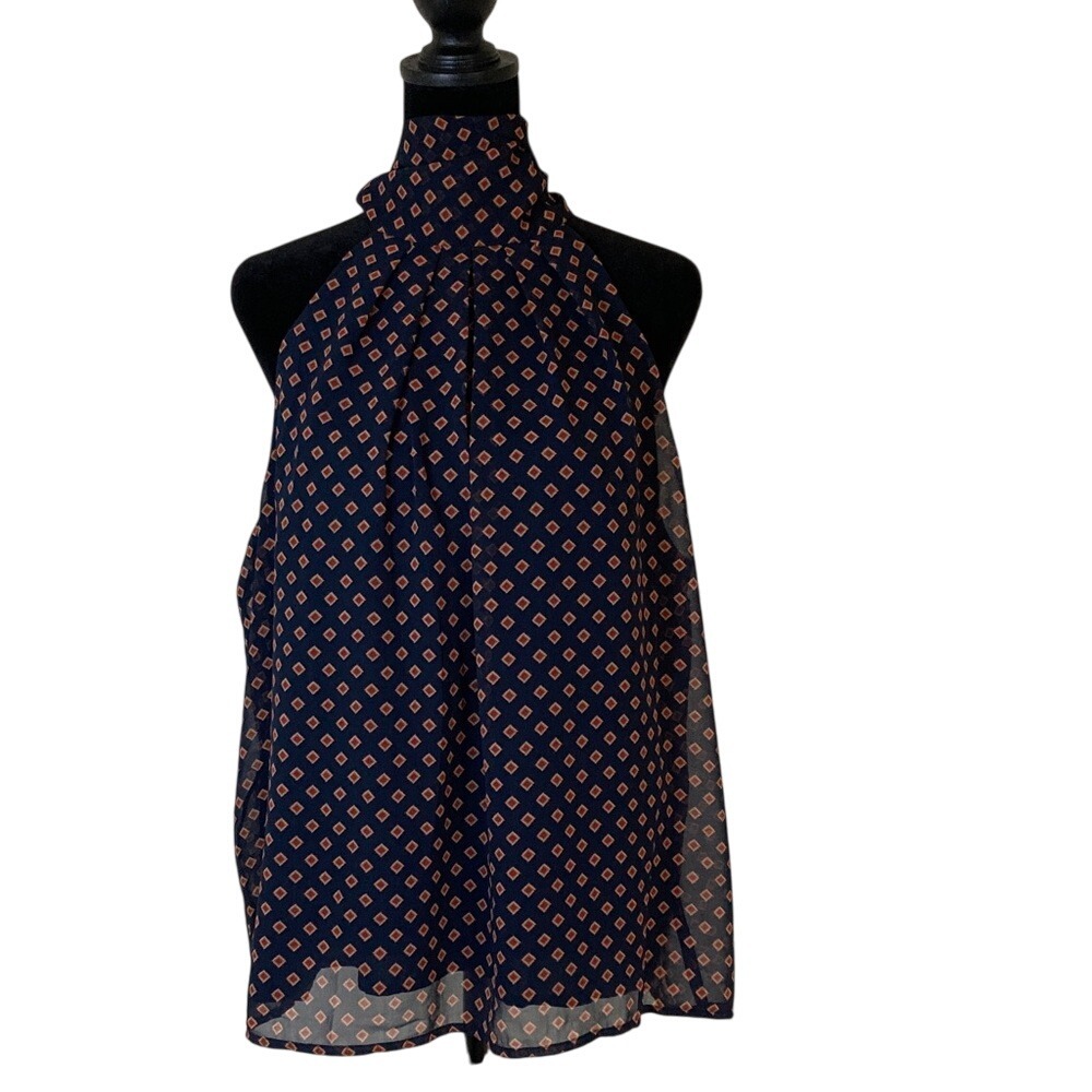 Banana Republic Womens Navy‎ Patterned Sleeveless High Neck Blouse Size Large
